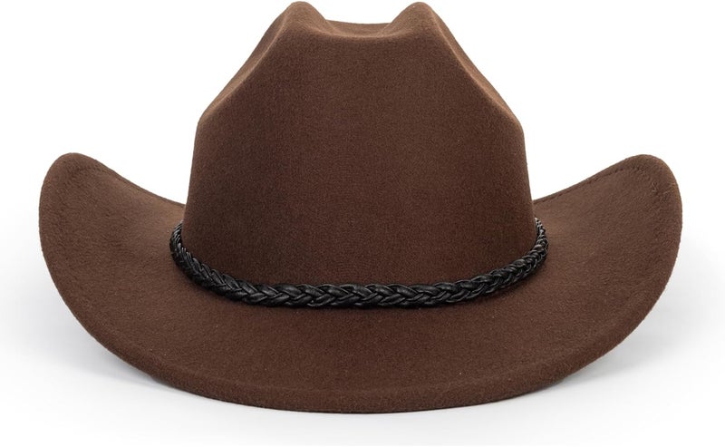 Vikodah Vintage Western Cowboy Hat for Men Women - Wide Brim Cowgirl Fedora Hats with Braided Rope Band M - Image 2